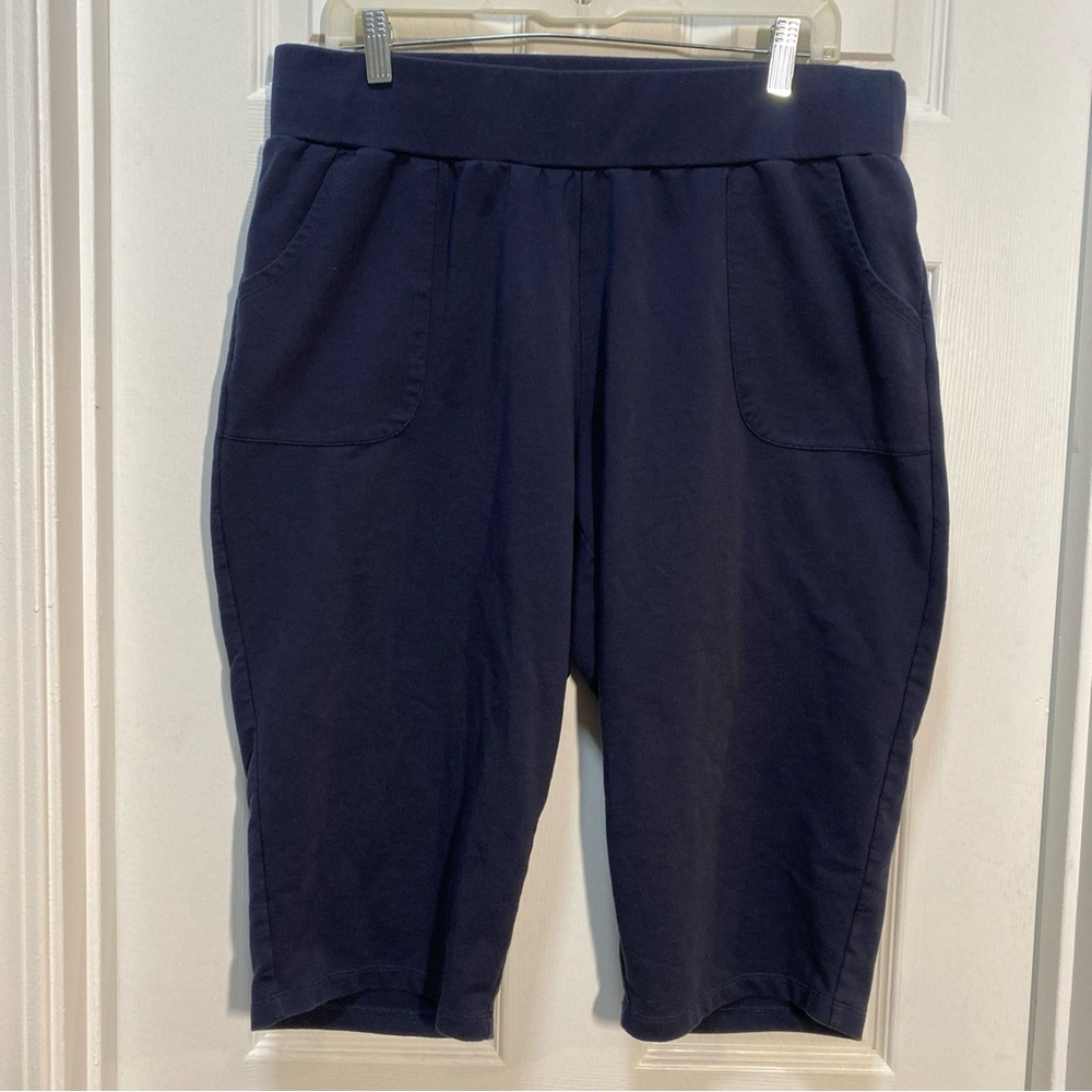CJ Banks Pull On Women's Crop Pants Size 1X Cotton Spandex Navy Elastic Band